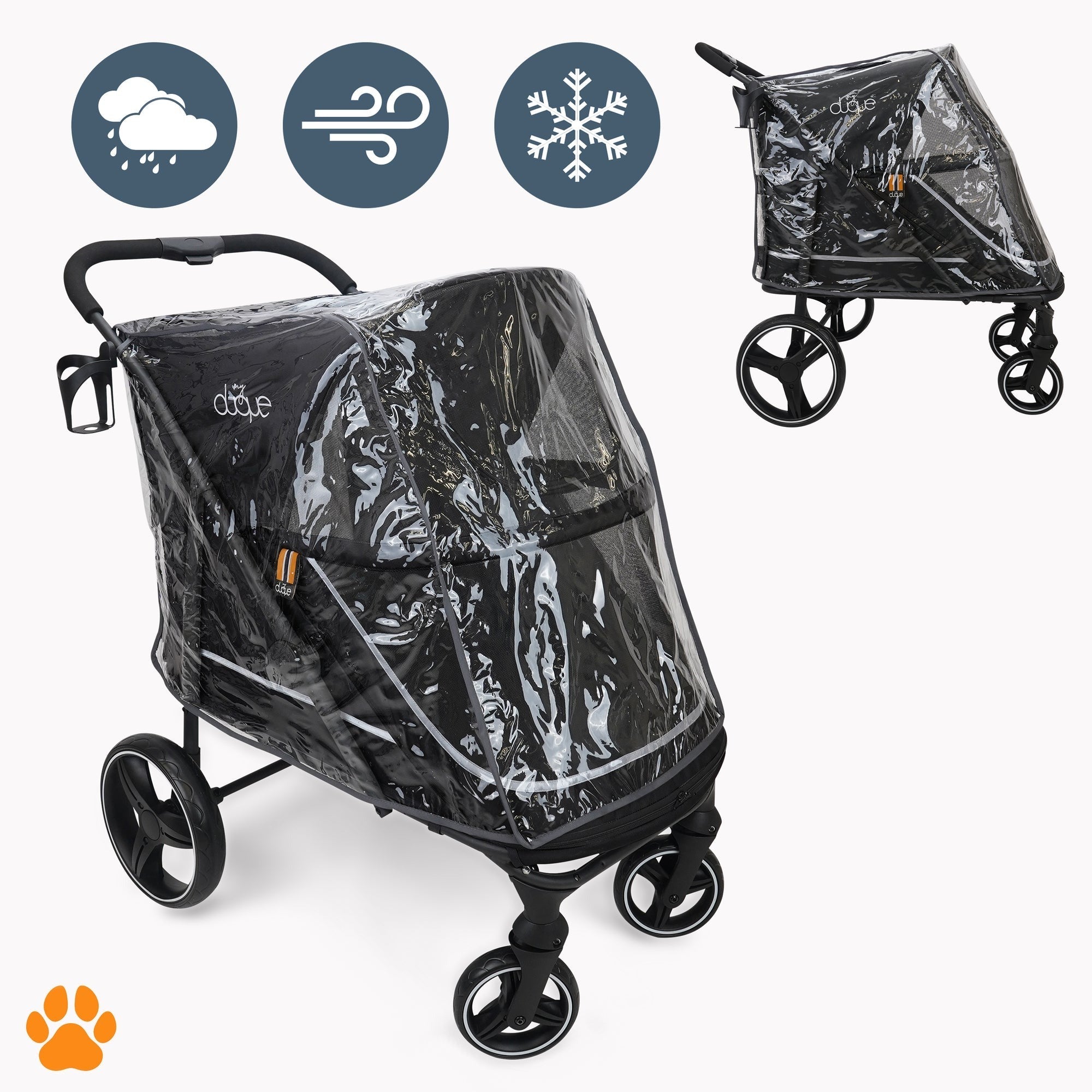 My Duque CHAMP Big Pet Stroller With Raincover - Dogs Up to 110 Lbs - Black