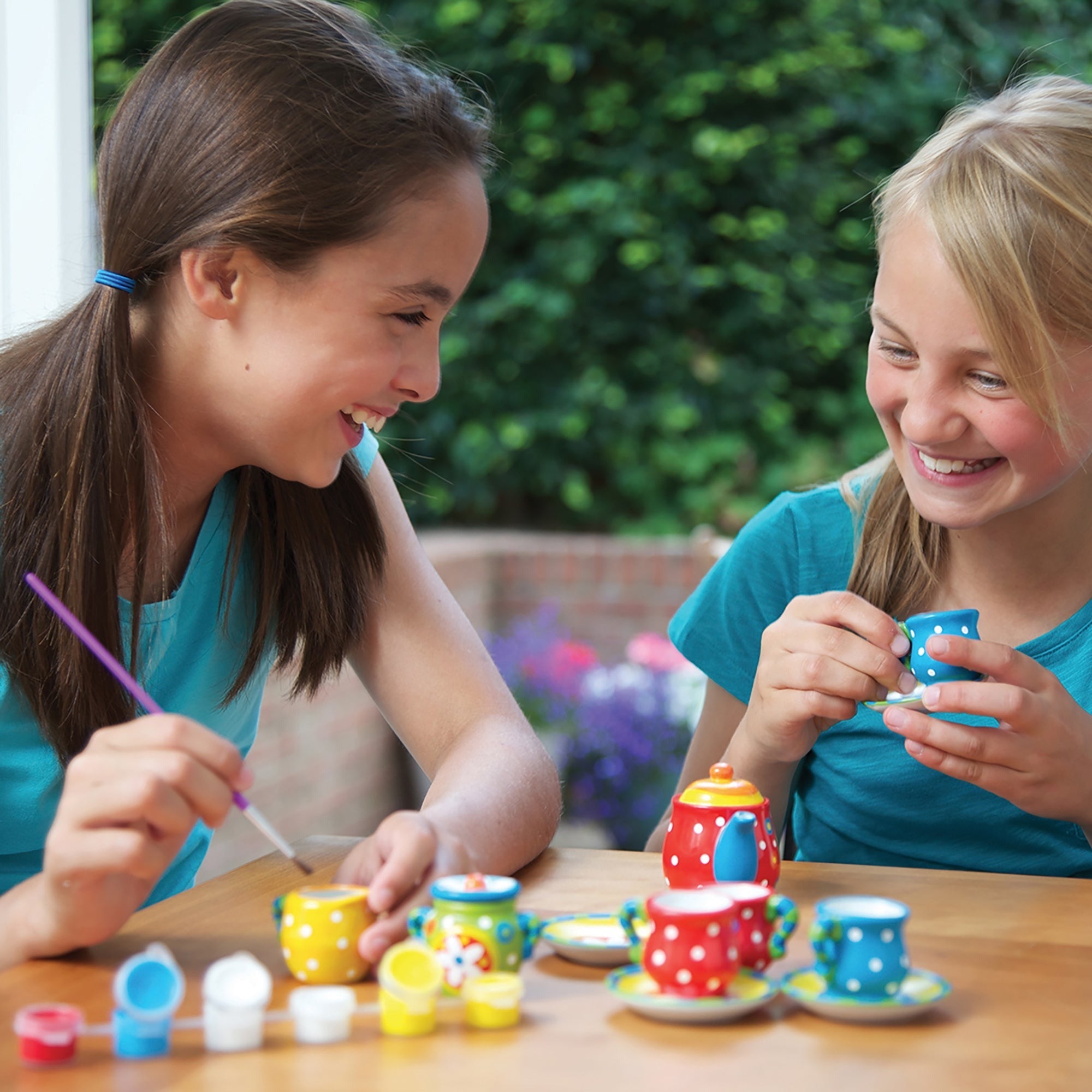 KidzMaker Paint Your Own Mini Tea Set 13-Piece Porcelain Craft Kit