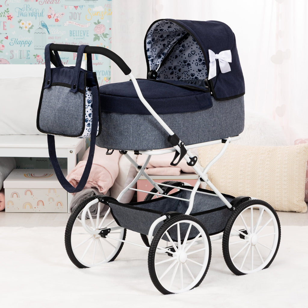 Bayer Design Classic Doll Pram Navy & Grey For Dolls Up To 18 Inches