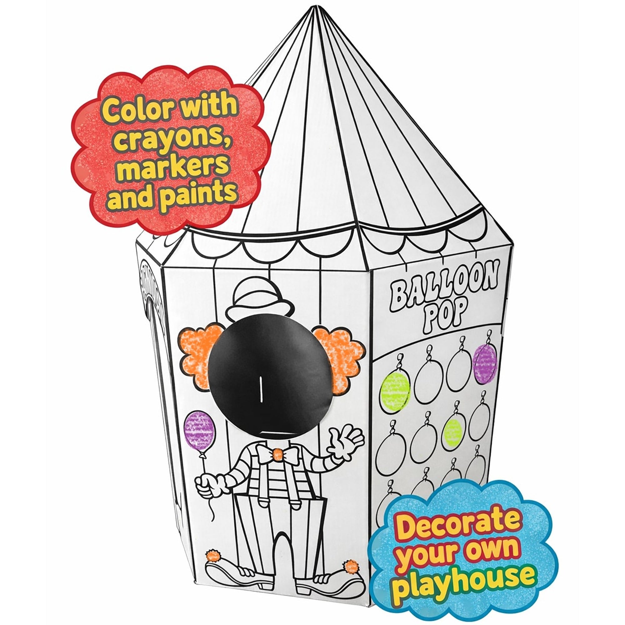 Easy Playhouse Carnival Tent Cardboard Playhouse Color & Decorate