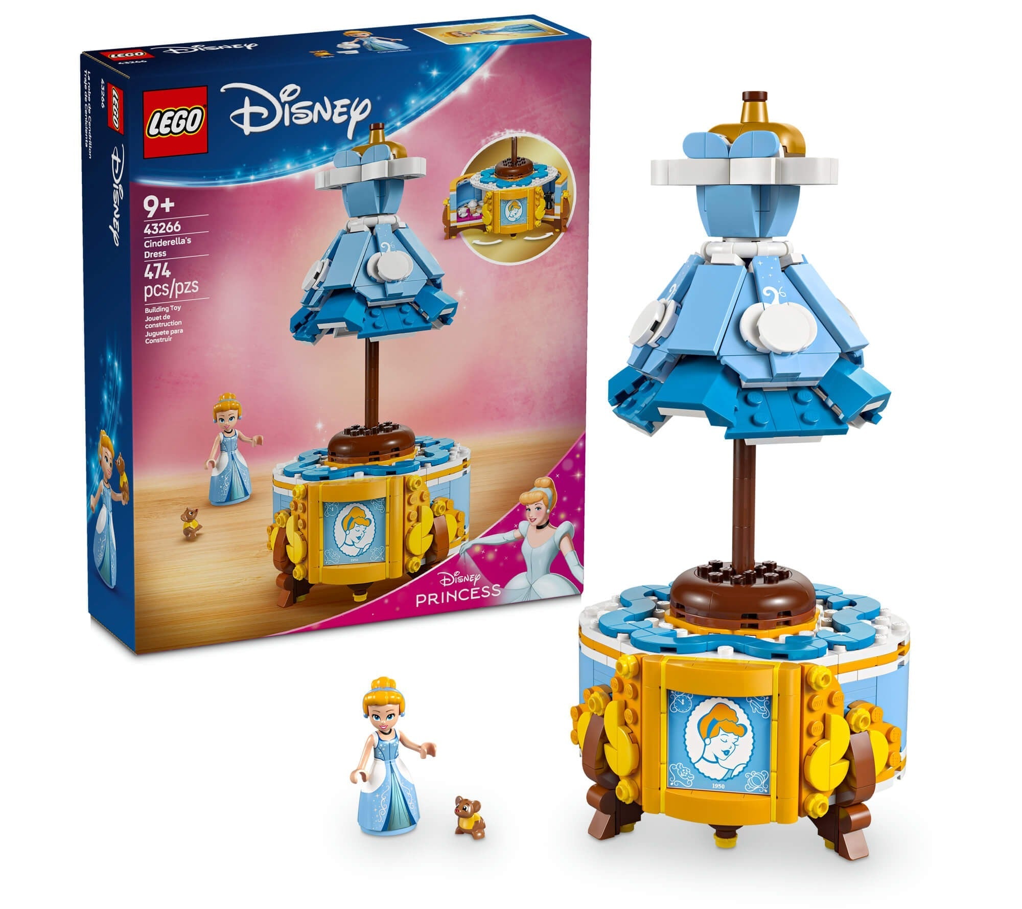 LEGO | Disney Princess Cinderella’s 474-Piece Dress Building Kit - with Gus