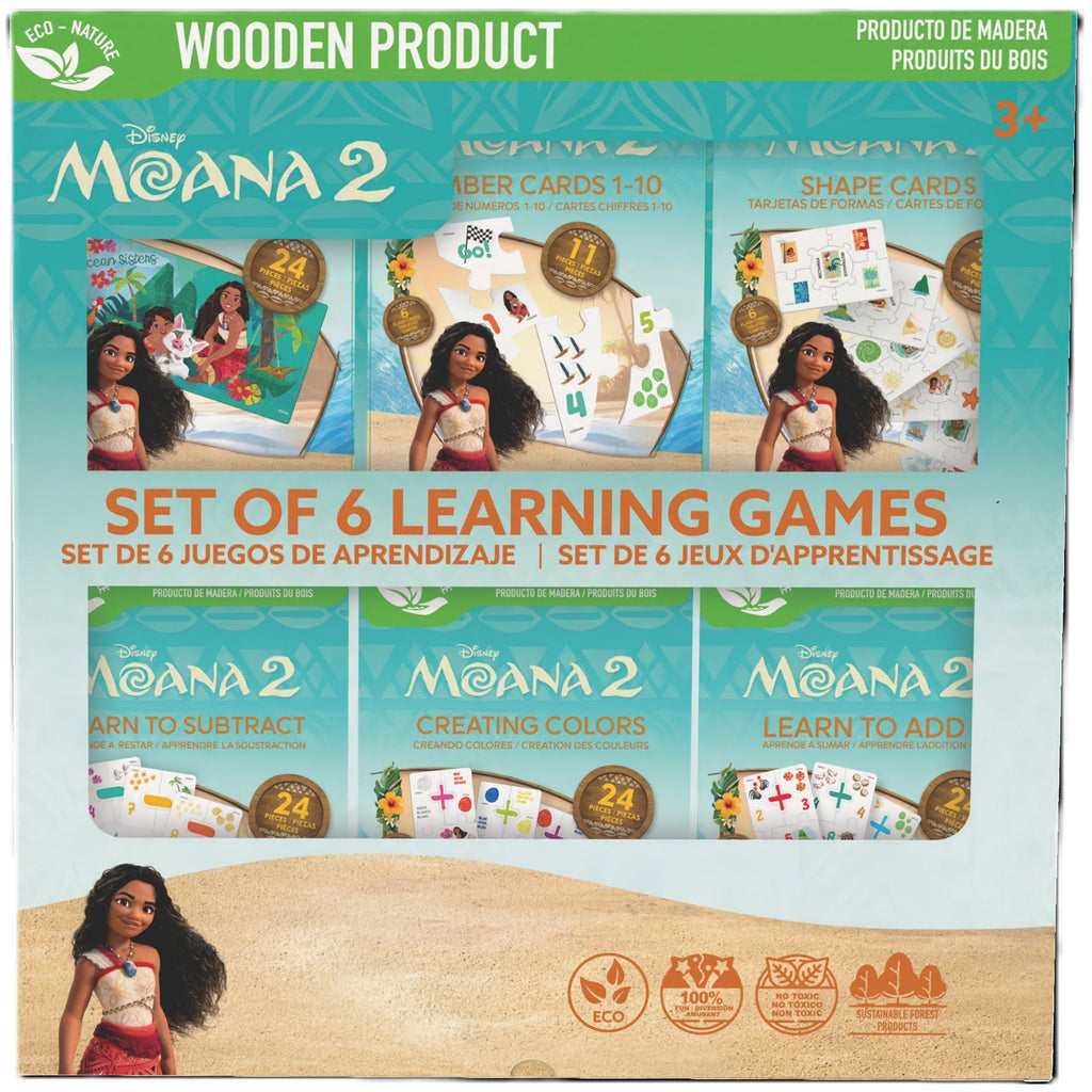 Disney Moana 2 Bilingual Learning Games 6-In-1 Wooden Flash Cards Set