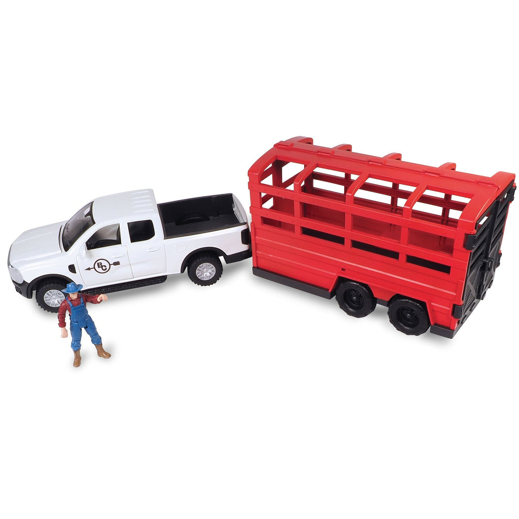 Big Country Toys Truck & Cattle Trailer 18-Piece Playset With Lights And Sounds