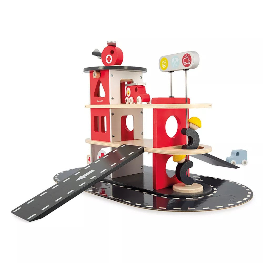 Janod Fire Station Toy Set - Multilevel Playset