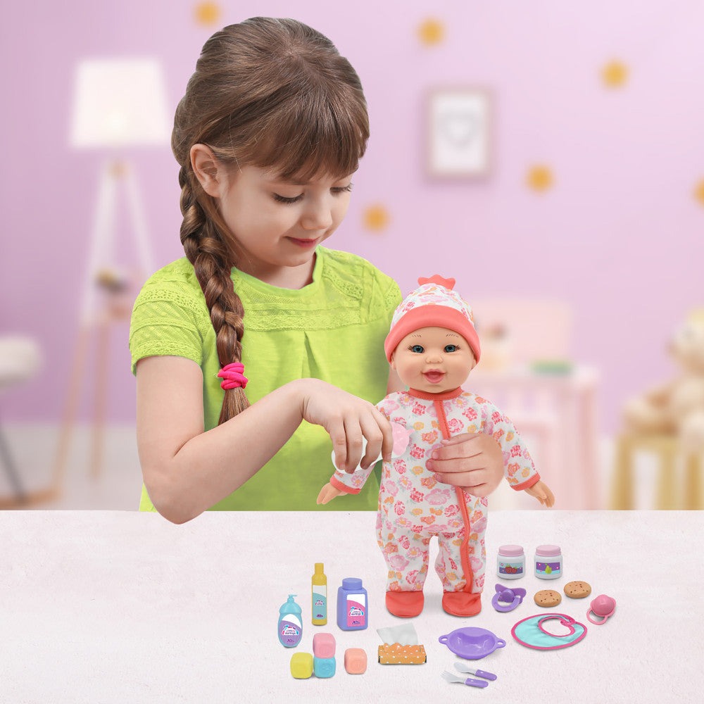 Little Darlings 12-inch Interactive Bouncing Baby Doll Playset - Pink & White