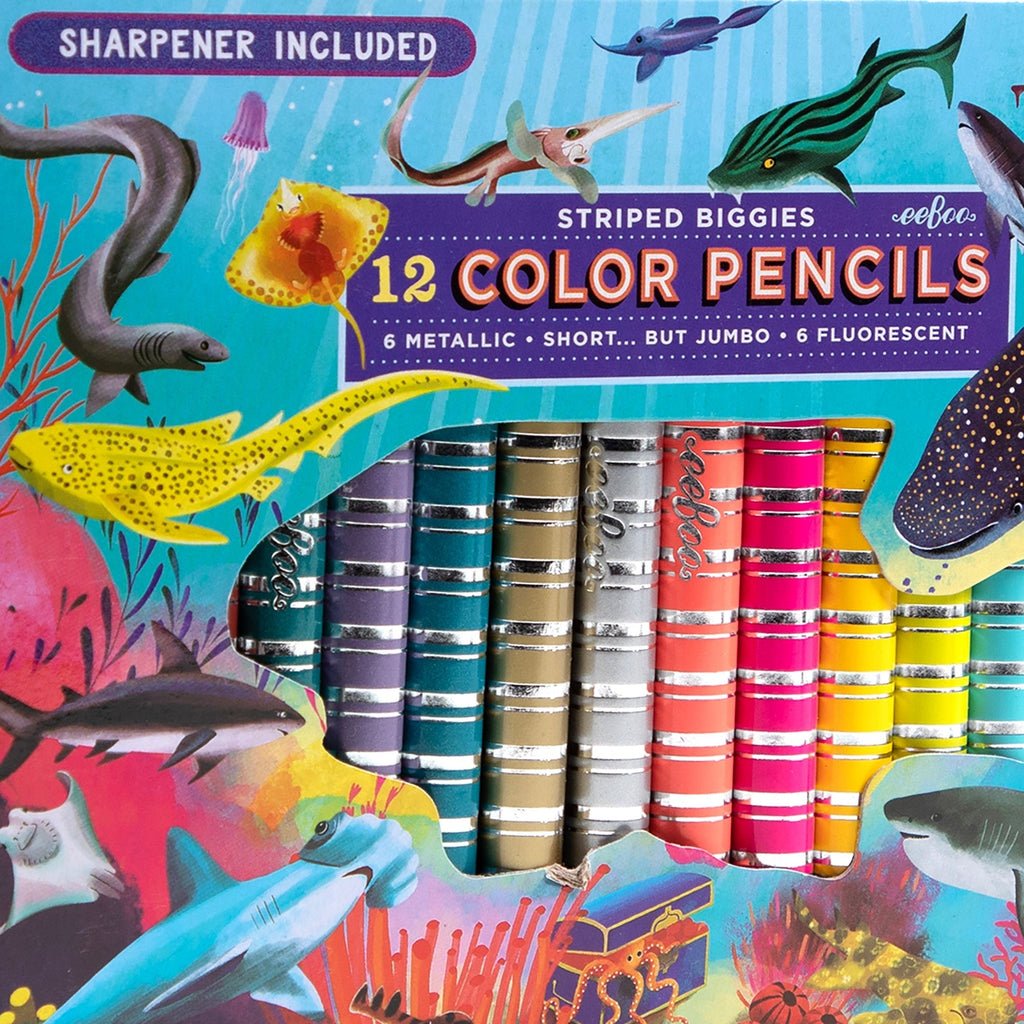 eeBoo Shark Striped Biggies 12-Piece Chunky Color Pencil Set