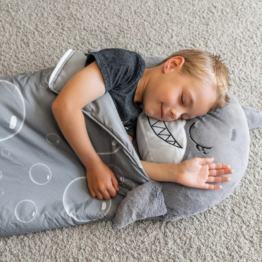 Happy Nappers Large 66 inch Grey Shark Pillow & Sleepy Sack - Kids 7+