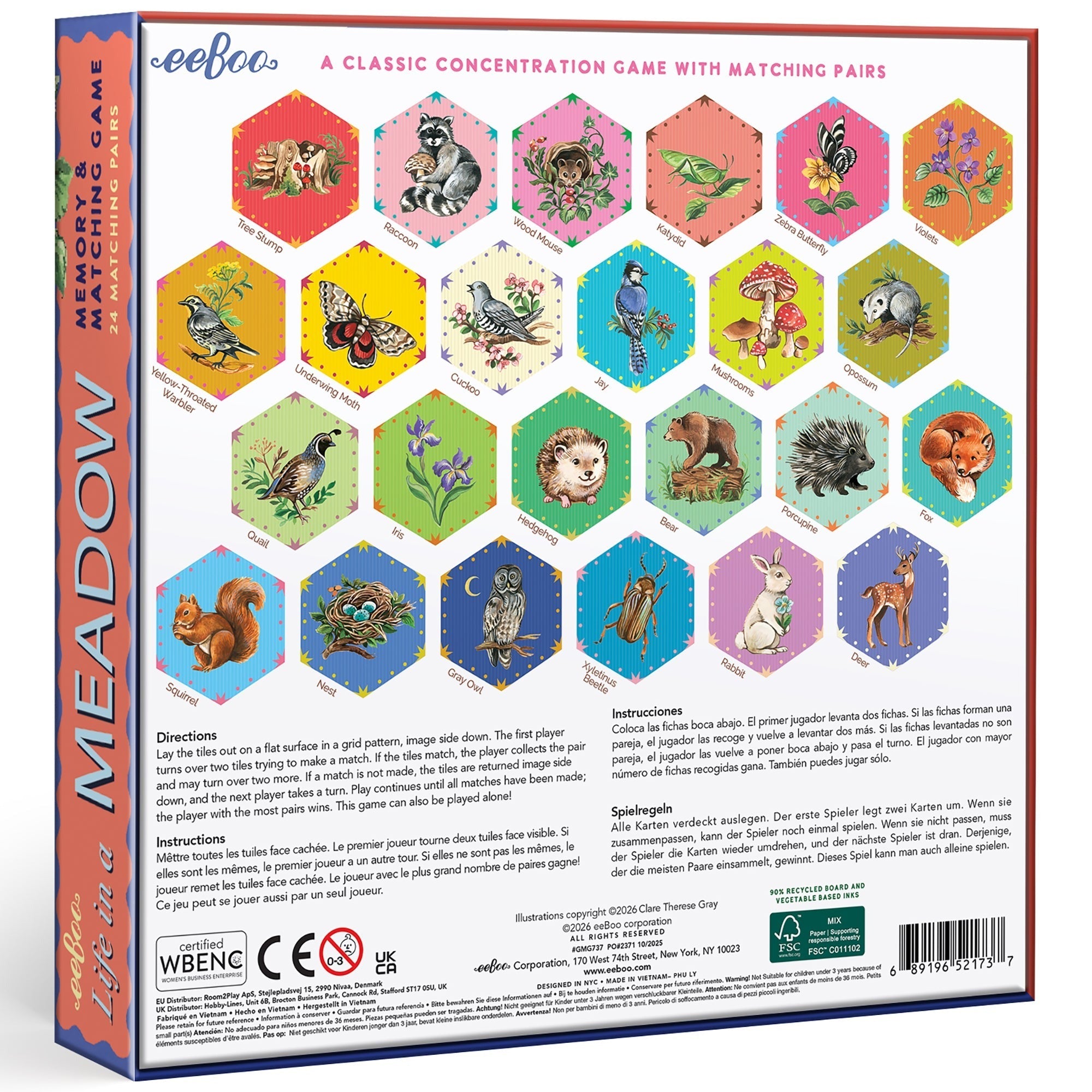 eeBoo Life In A Meadow Memory & Matching Game With 24 Hexagonal Tiles