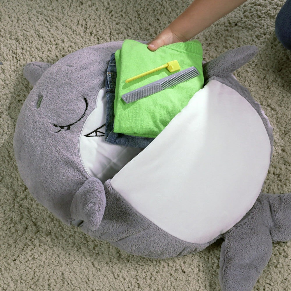 Happy Nappers Large 66 inch Grey Shark Pillow & Sleepy Sack - Kids 7+