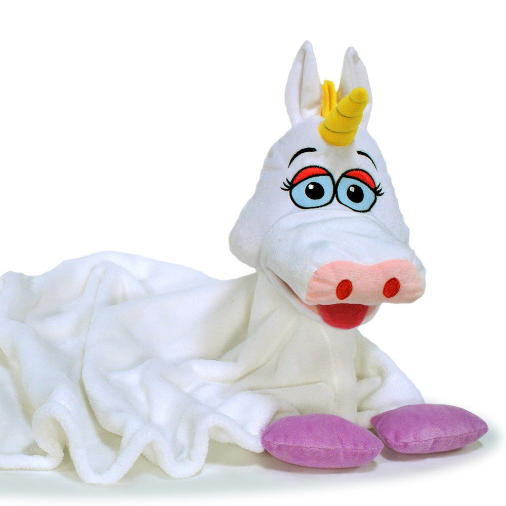 Cuddleuppets Magical Unicorn 2-in-1 Plush Puppet & Blanket - White-Purple