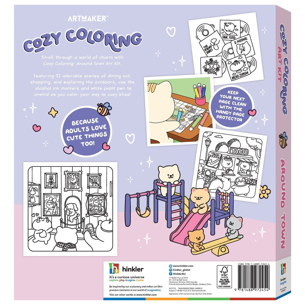 Art Maker Cozy Coloring Kit Around Town - 32 Pages, 8 Markers & Paint Pen