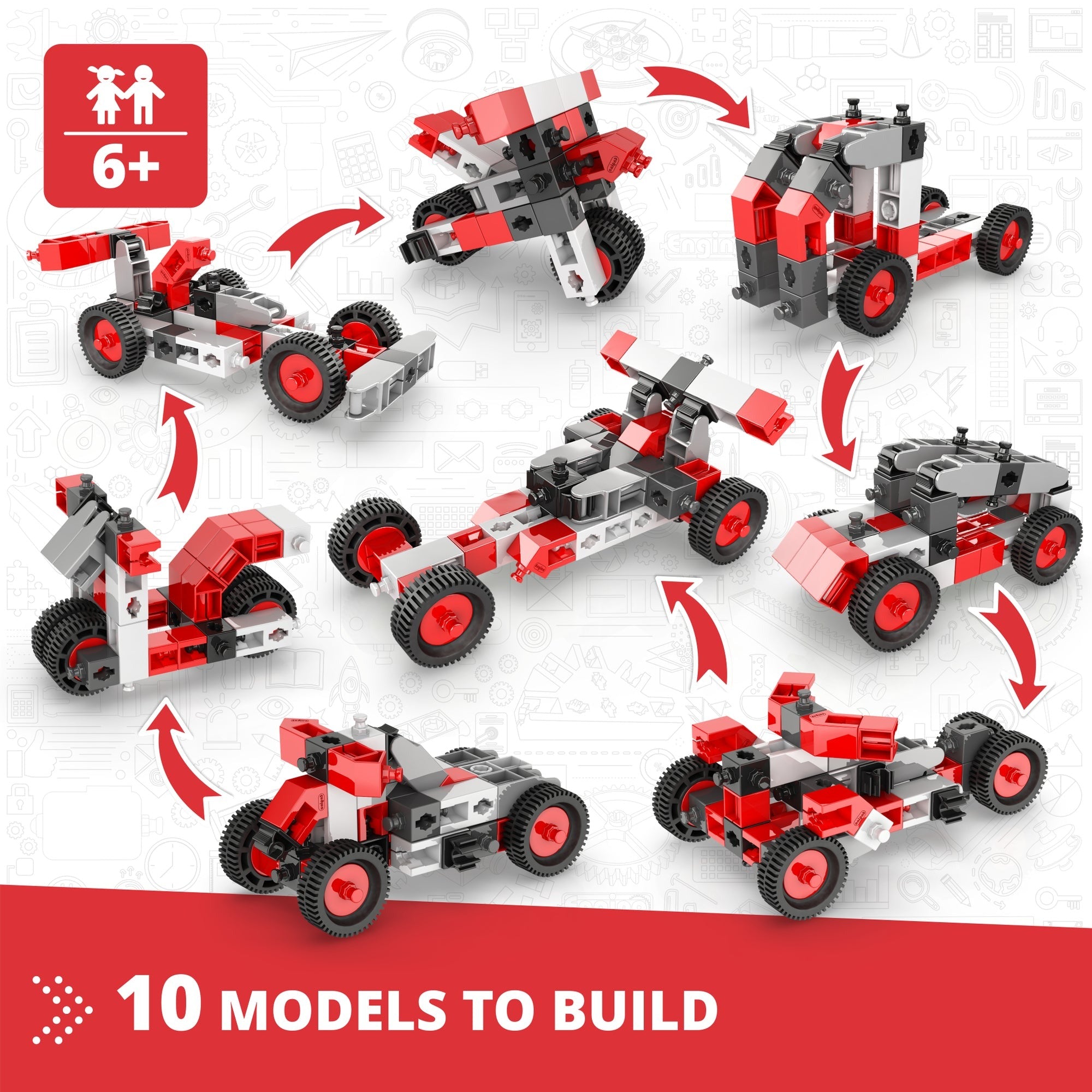 Engino Creative Builder 10-In-1 Vehicles Set - 50 Pieces, Ages 6+