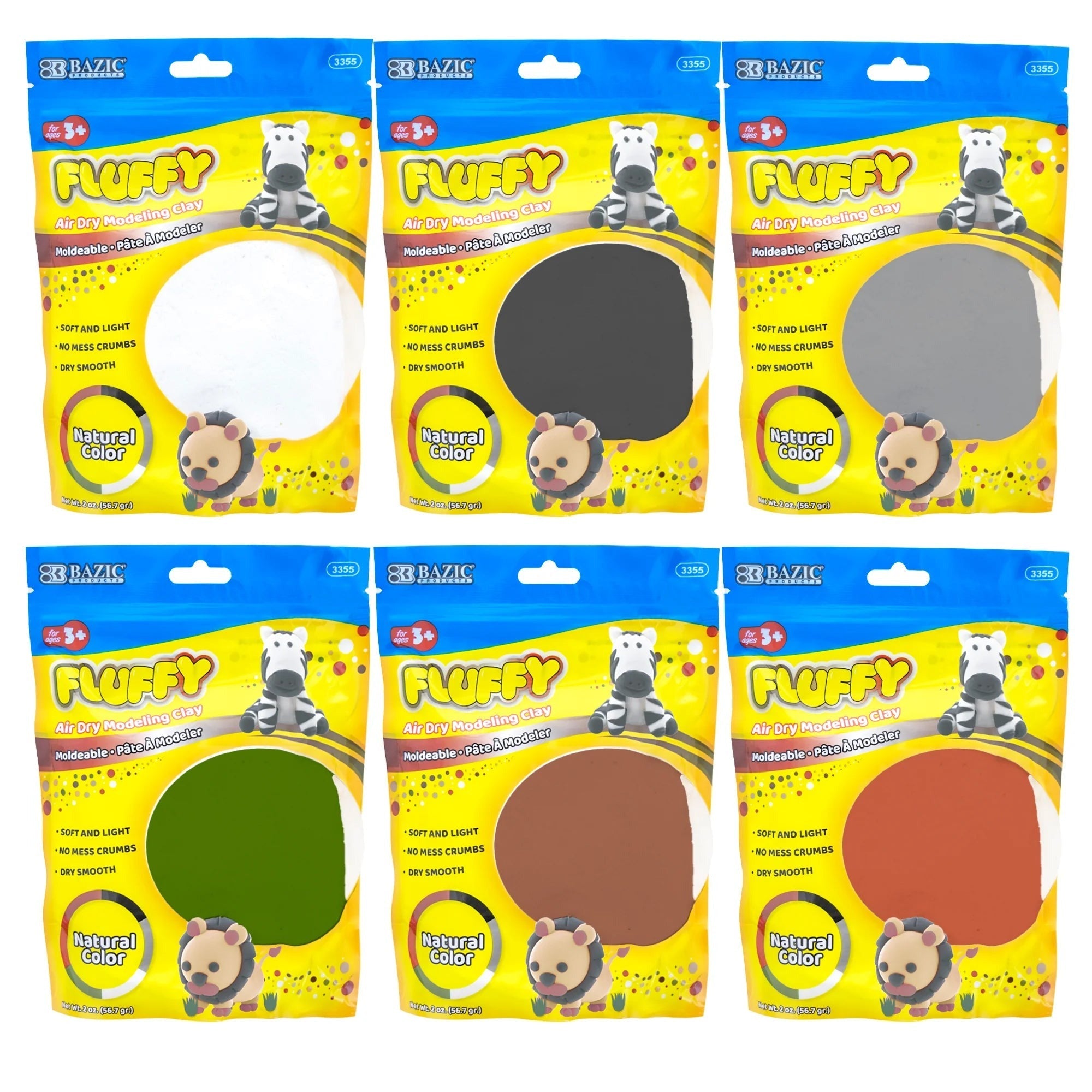 BAZIC 2 Oz. Earth Tone Air Dry Modeling Clay Set - Natural Colors, 48 Packs