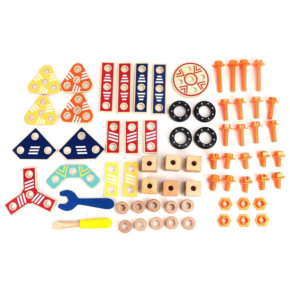 LEO & FRIENDS 72-Piece Wooden Builder Construction Set - Sustainable Play