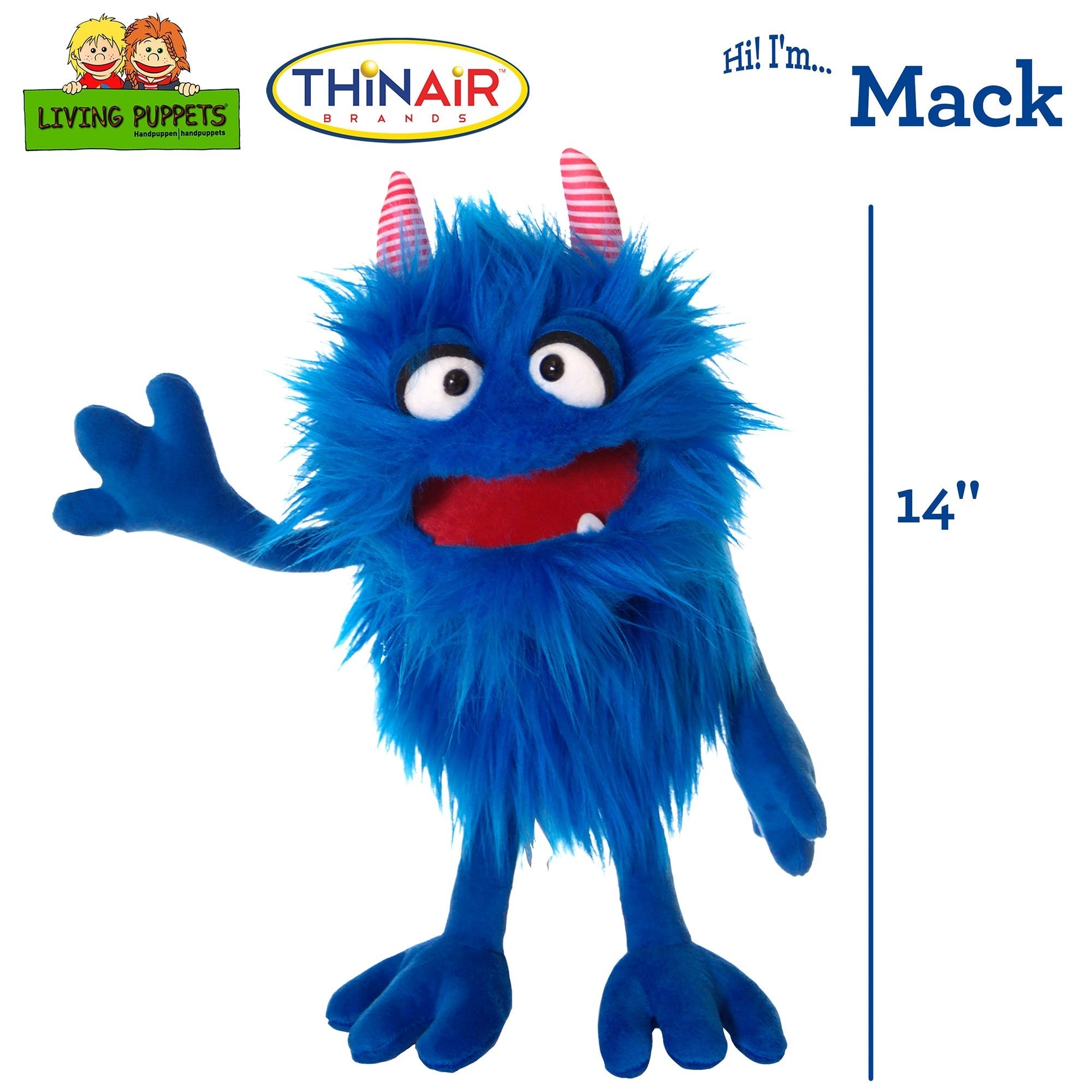Living Puppets Mack The Friendly Monster - 14" Blue Plush Hand Puppet