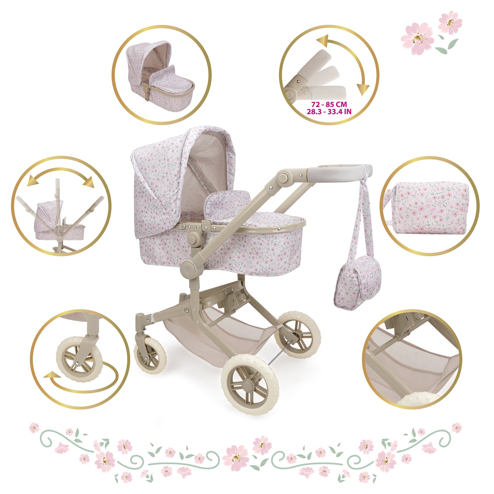 509 Crew Little Flora City Park 2-in-1 Doll Pram & Folding Stroller