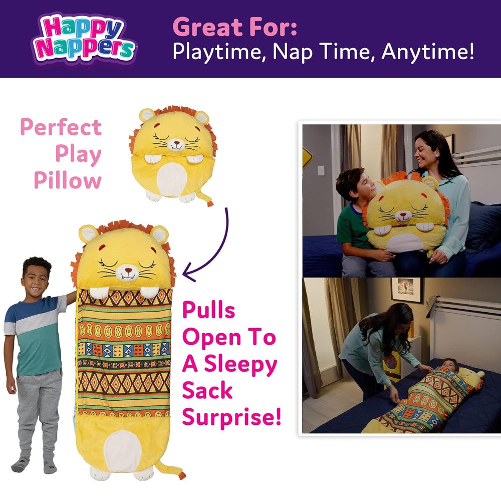 Happy Nappers Lion Lex 54 inch Plush Pillow & Sleepy Sack - Kids 3+