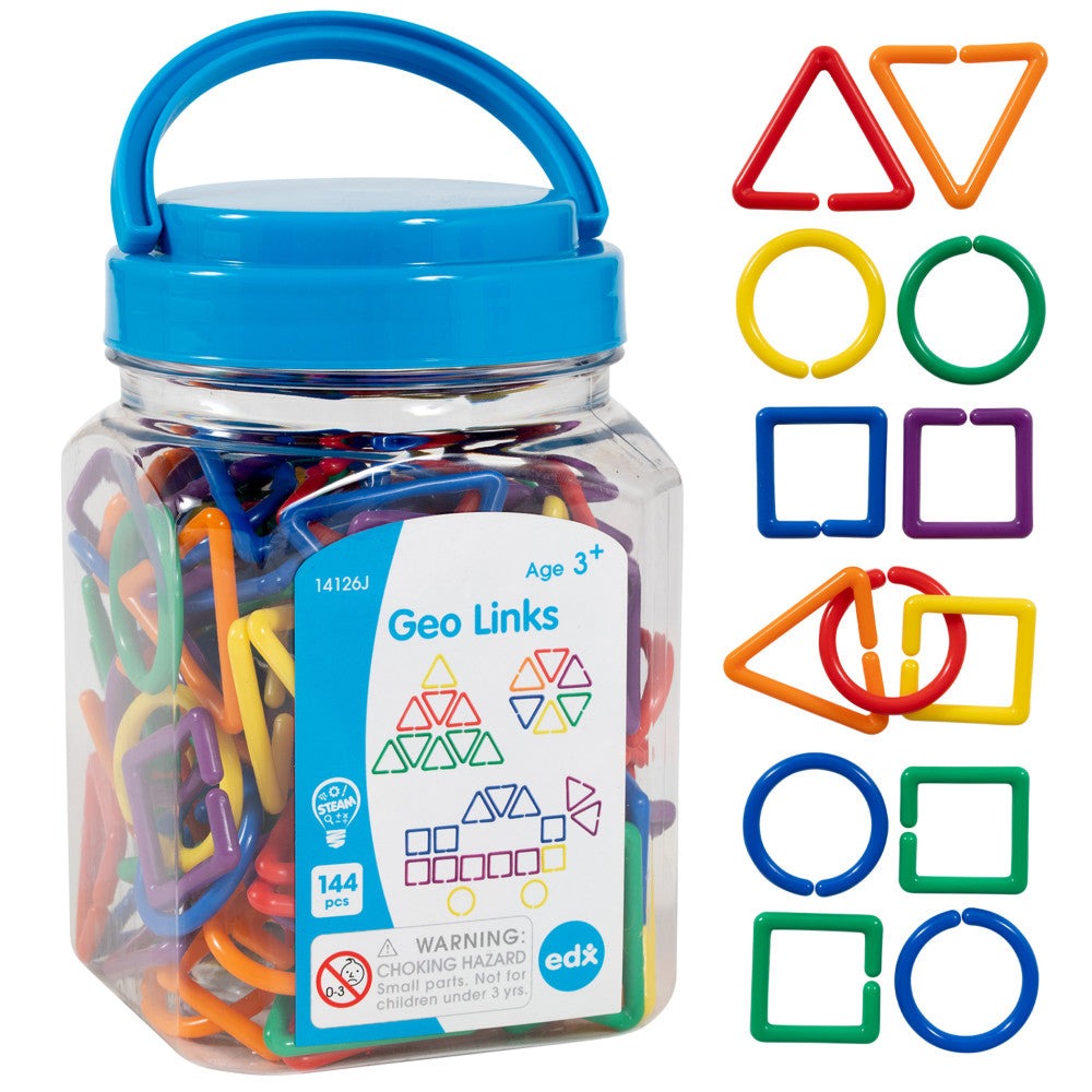 edxeducation Colorful Geo Links Mini Jar - 144 Piece Linking Shapes Set in 6 Vibrant Colors