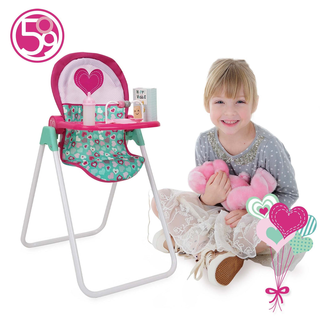509 Crew Mint Heart Foodie Doll Highchair 6-Piece Feeding Accessory Set