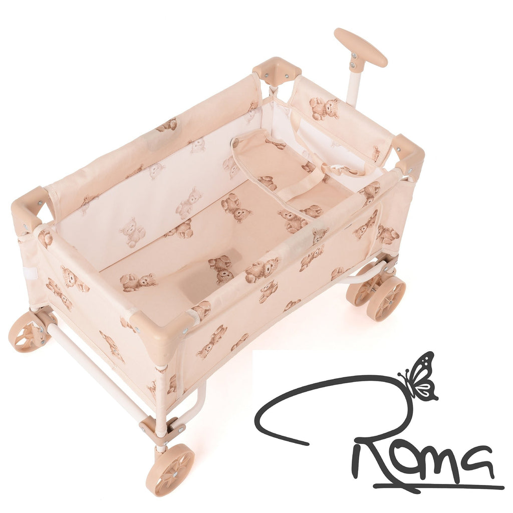 Roma Teddy Toy Wagon Foldable Storage Cart With Teddy Bear Print