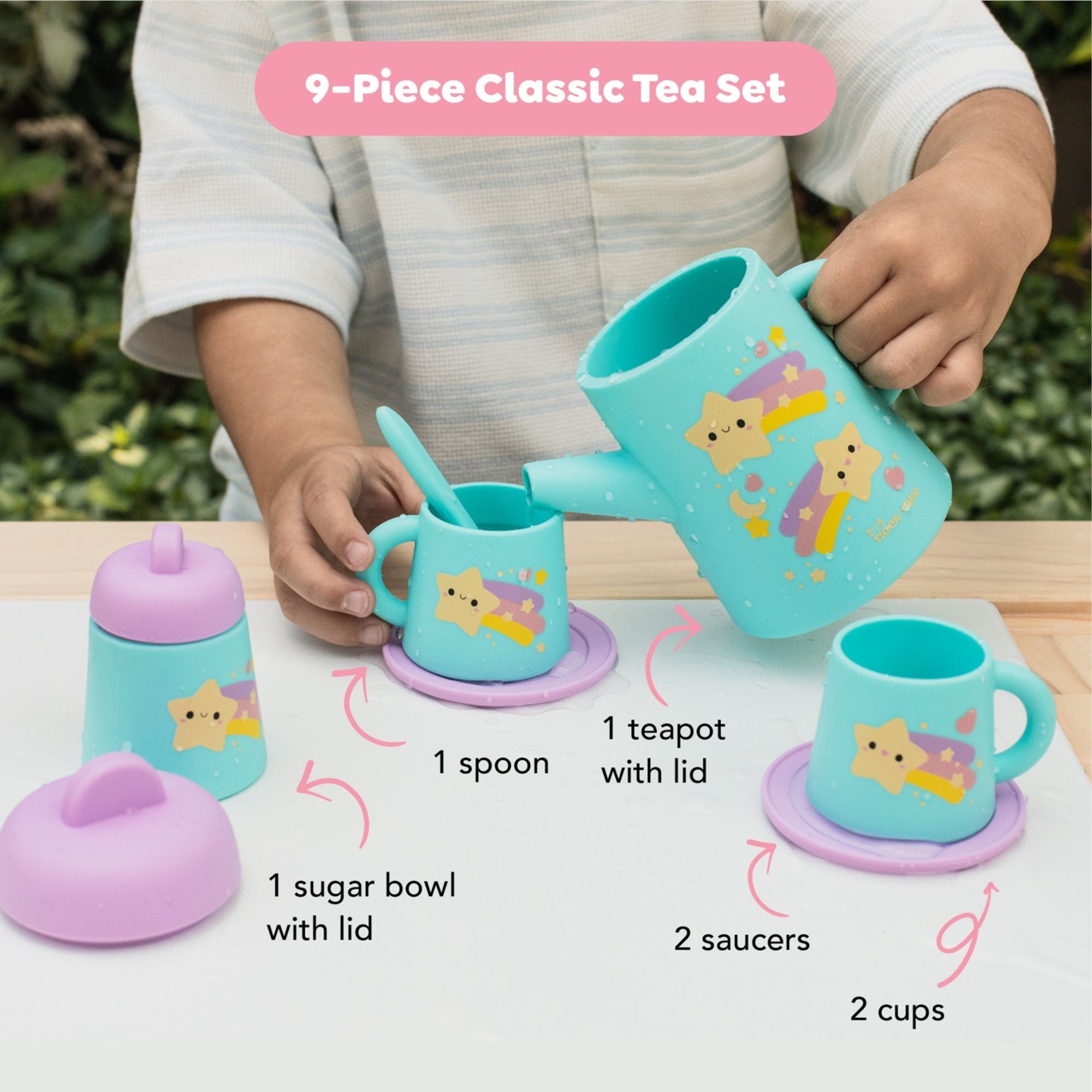 Tiger Tribe Silicone Tea Set 9-Piece Starlight Party Pretend Playset