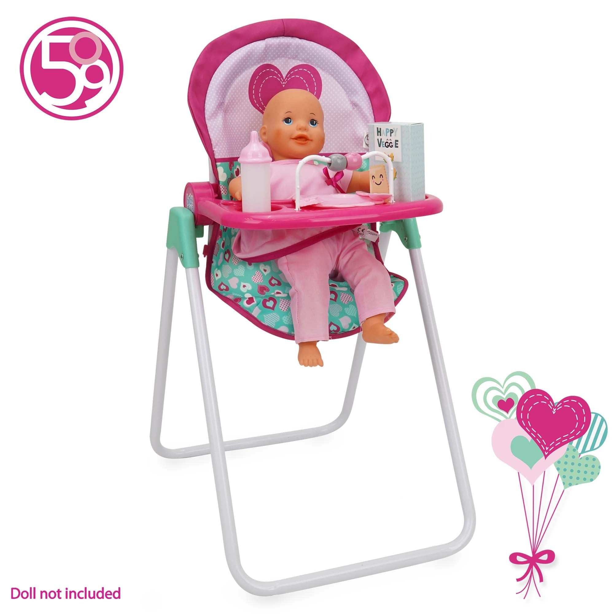 509 Crew Mint Heart Foodie Doll Highchair 6-Piece Feeding Accessory Set