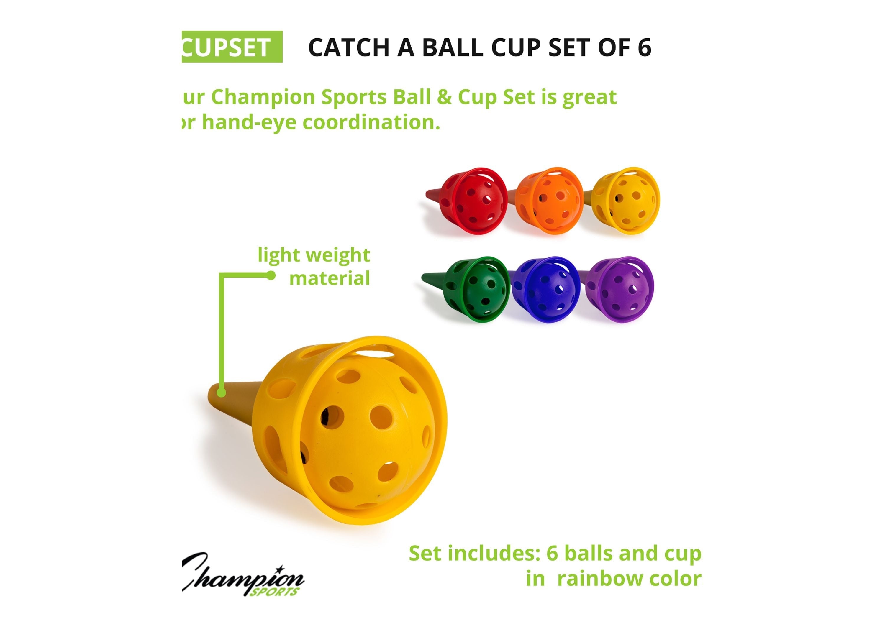 Champion Sports Rainbow Catch-A-Ball Cup Set, 6 Pieces