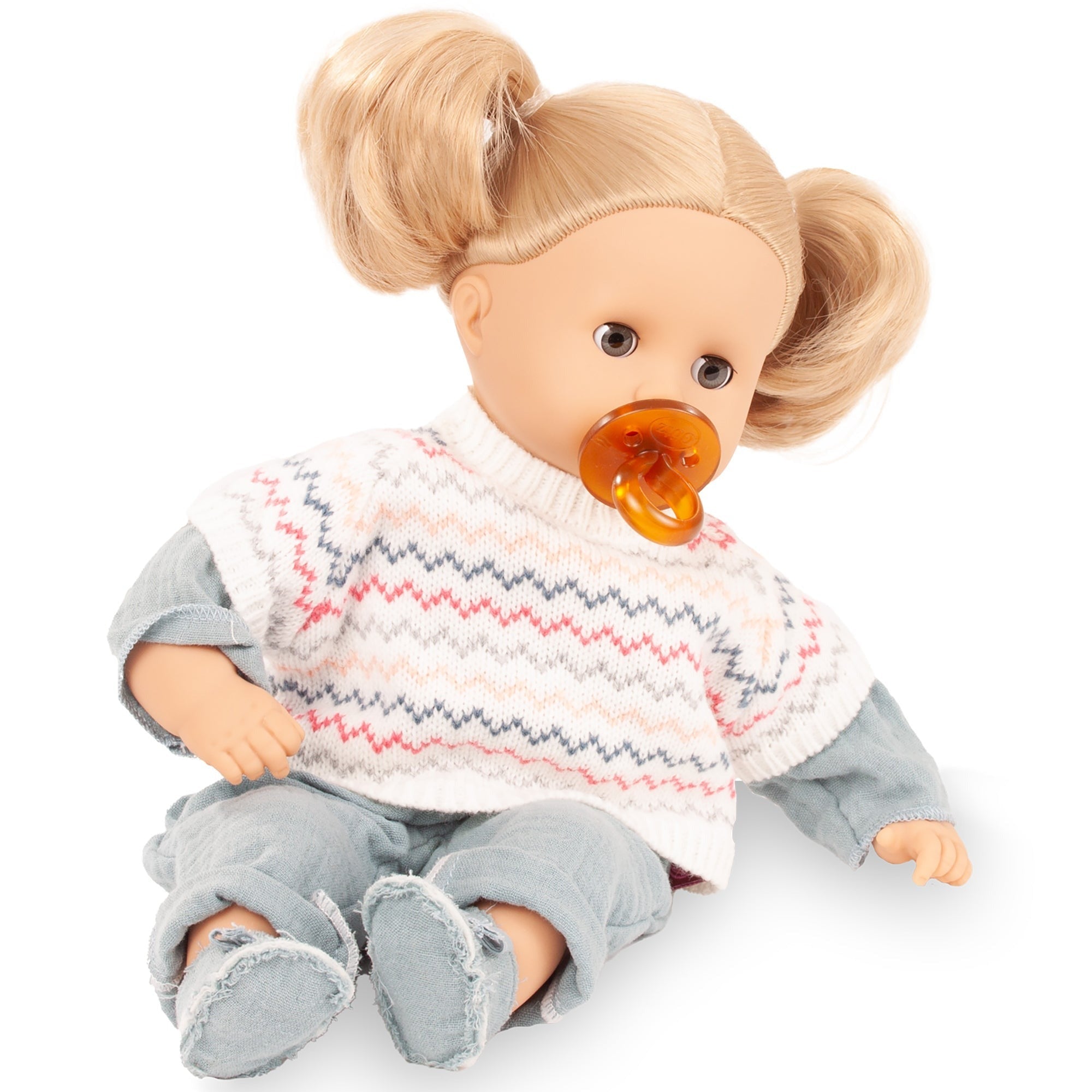 Gotz Muffin Zig Zag 13-Inch Doll with Chevron Knit Sweater and Pacifier