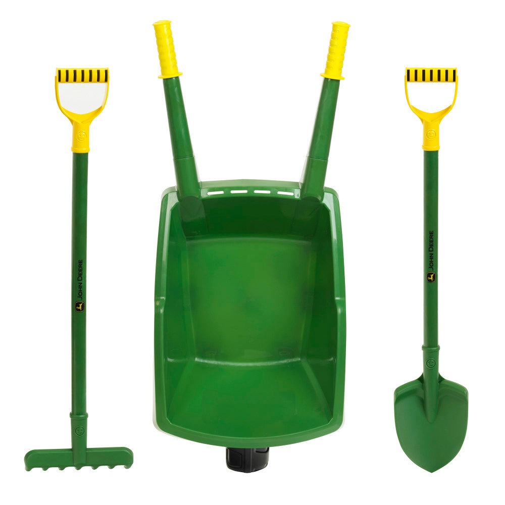 John Deere Wheelbarrow Play Set – Green & Yellow, 3pc, Ages 3+