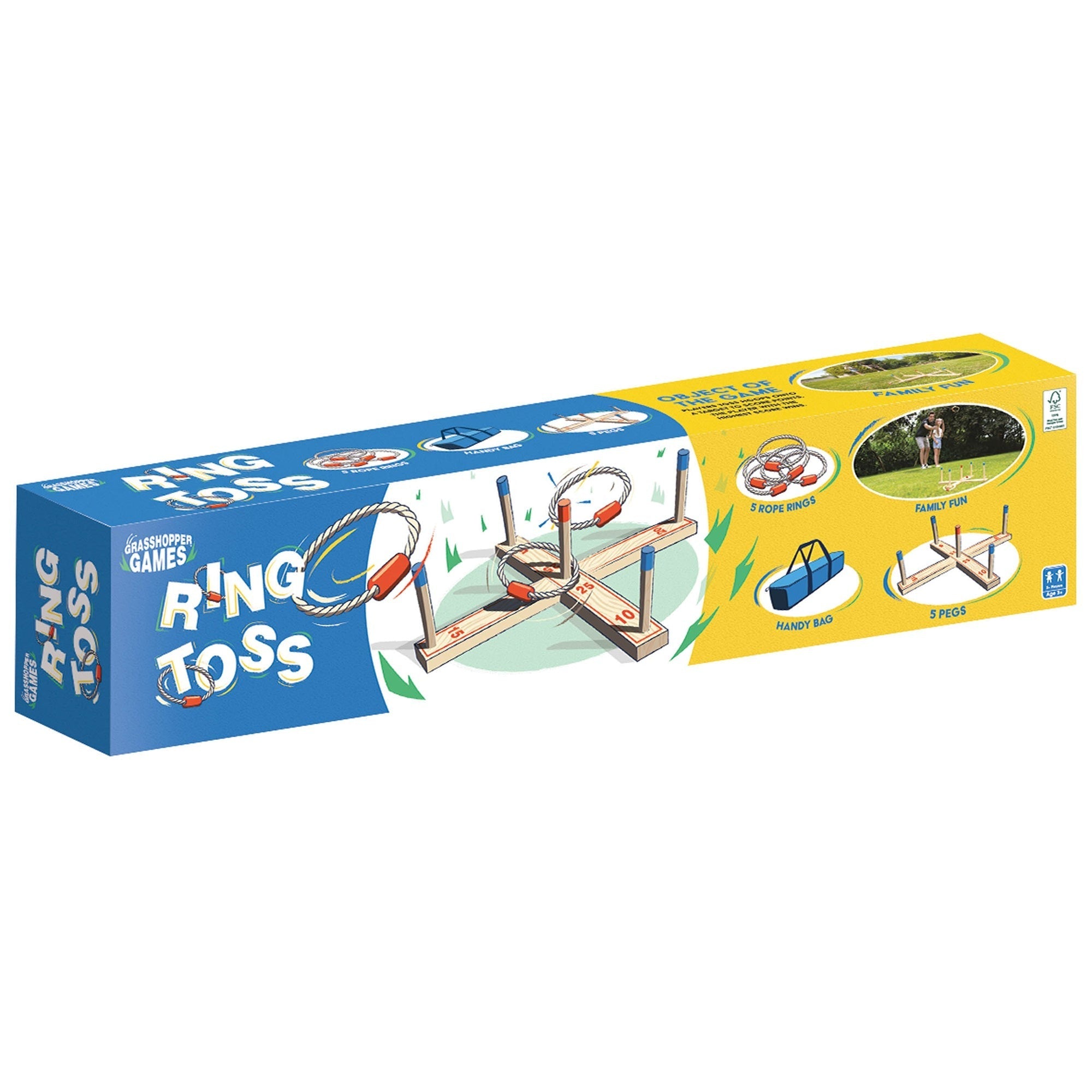 Grasshopper Games Classic Ring Toss Wood Game Set with Carrying Bag - Ages 3+