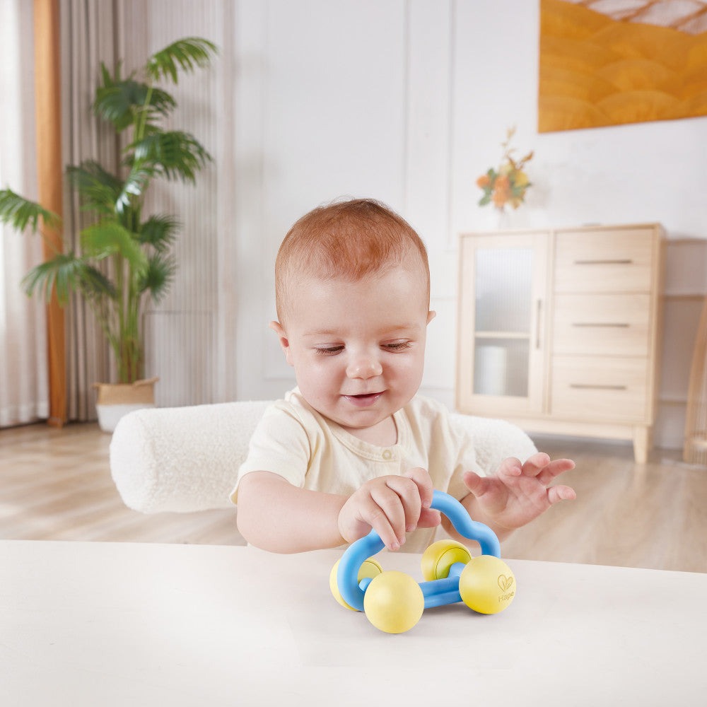 Hape Eco-Friendly Rattle & Roll Toy Car – Blue & Yellow