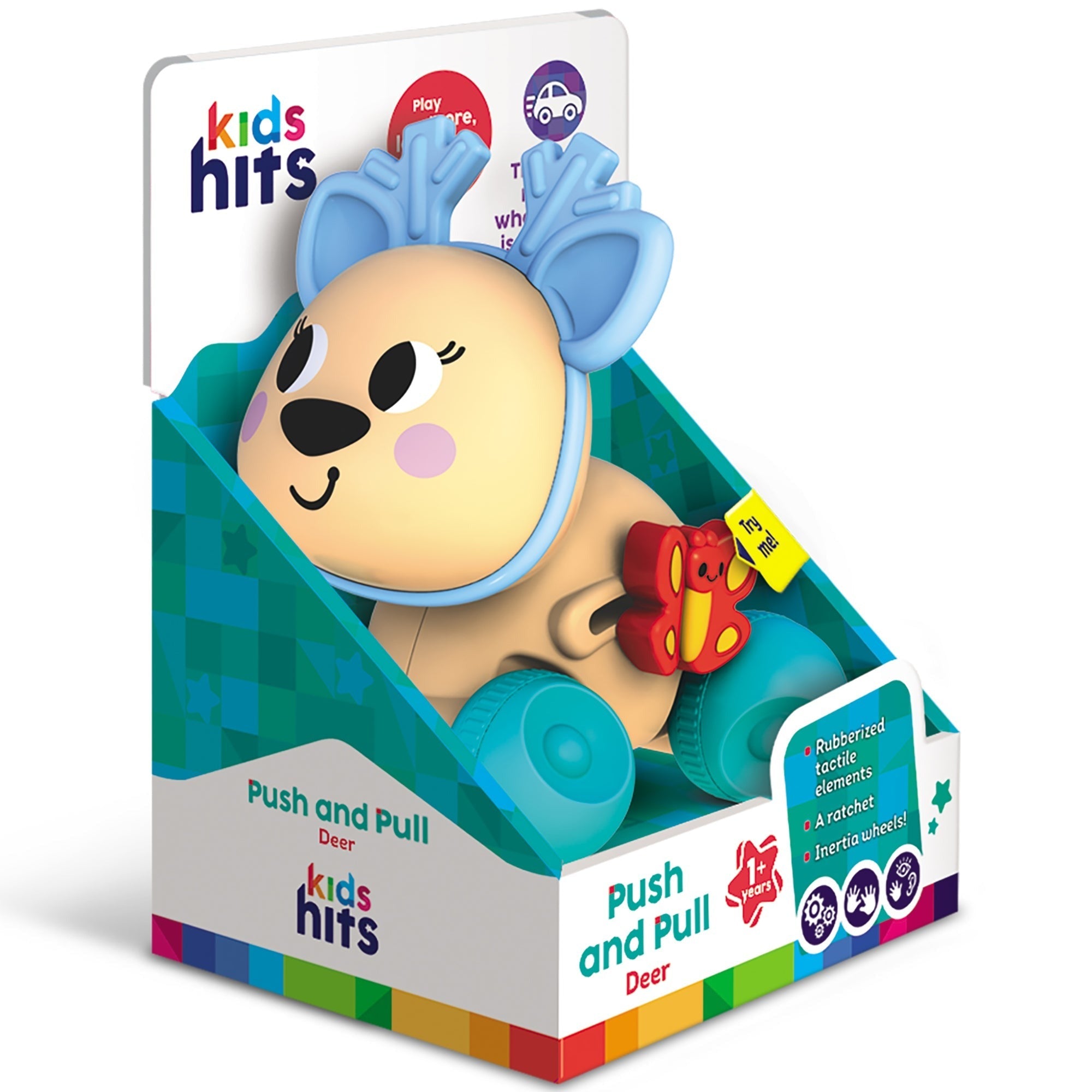 Kids Hits Push & Pull Deer With Inertia Wheels And Rotating Head