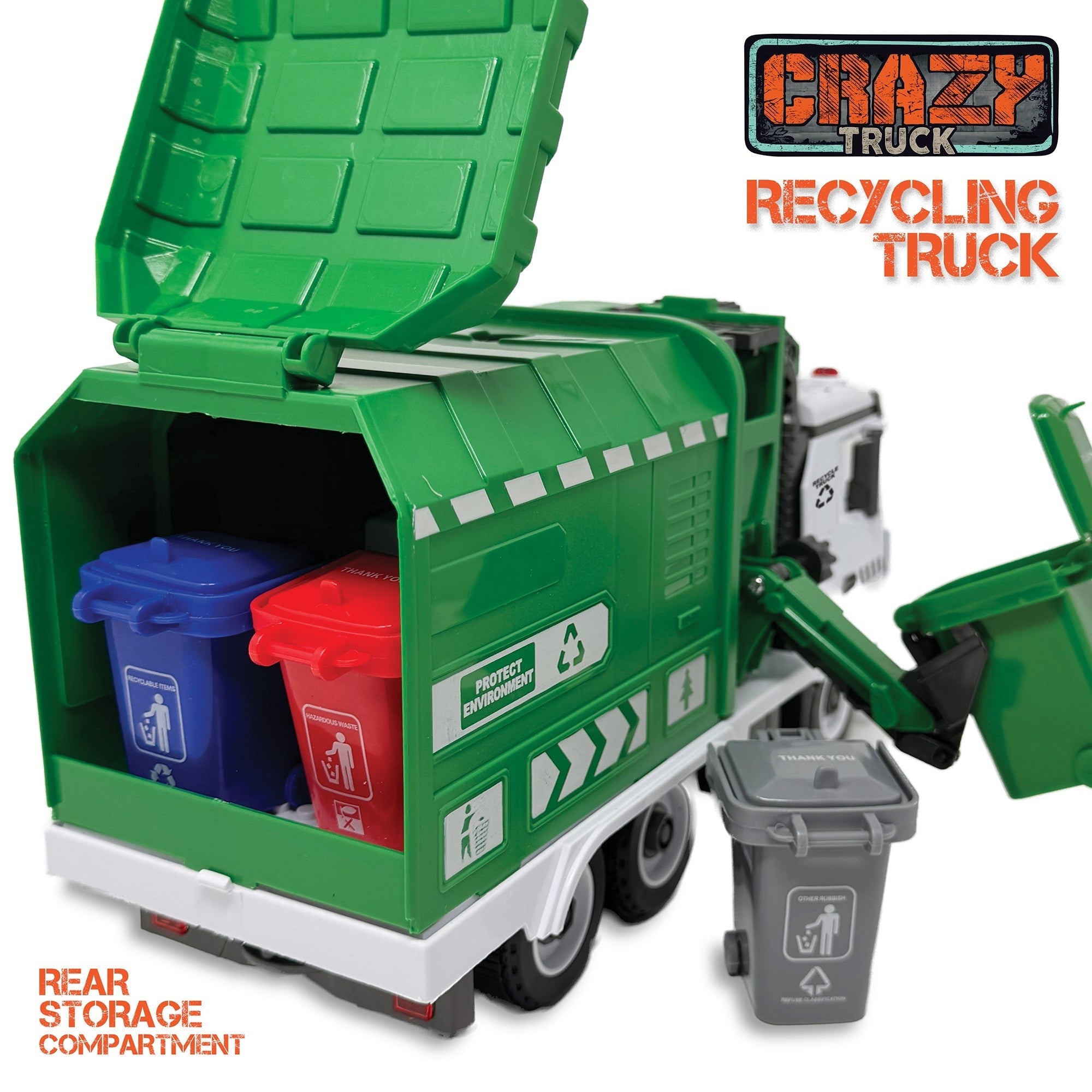 Crazy Truck City Recycler - 1:16 Scale Interactive Toy Recycling Truck
