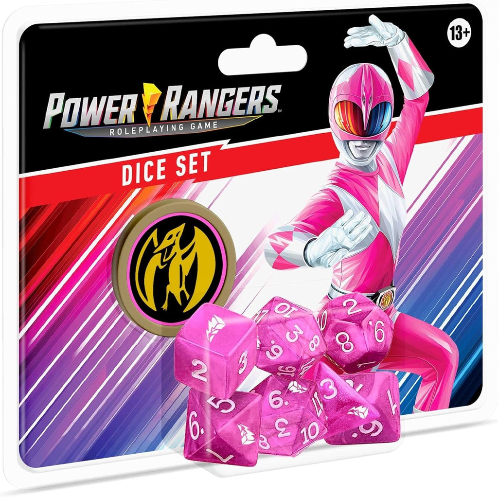 Power Rangers RPG Pink 8-Piece Custom Dice Set with Power Coin