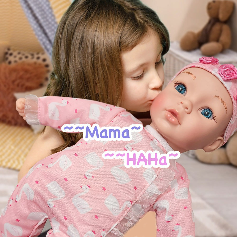 Little Darlings 14-inch Kiss N Tickles Baby Doll - Pink Swan Onesie