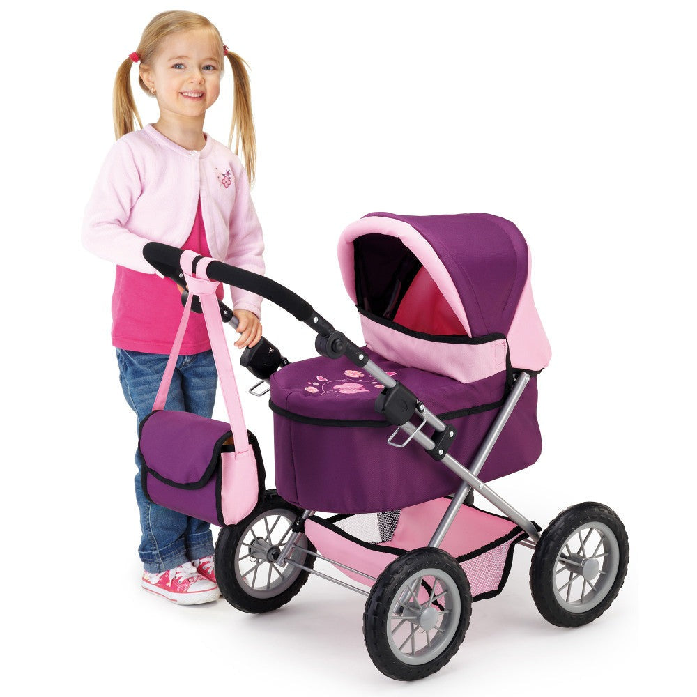 Bayer Design Purple & Pink Trendy Doll Pram with Bag