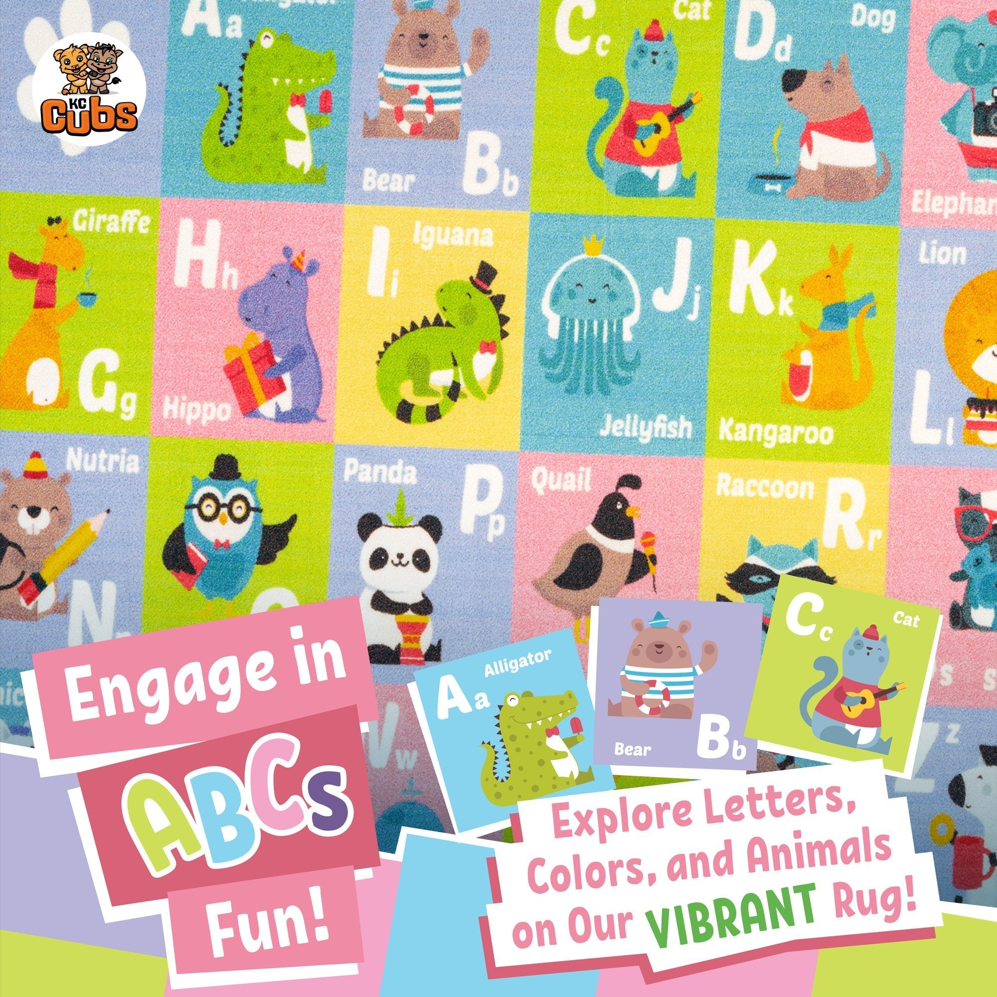 KC Cubs ABC Alphabet Animal Educational Rug 3x5 Foot Playmat