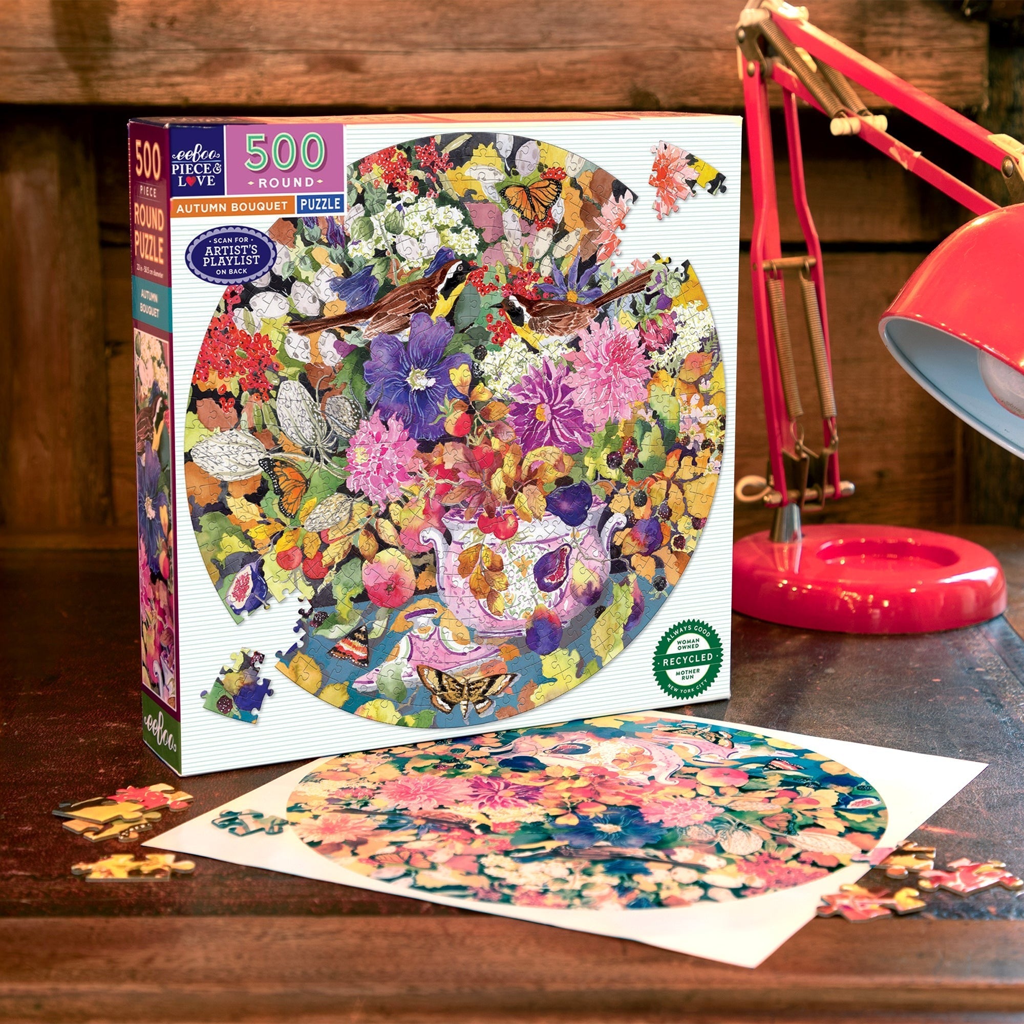 Piece&Love Autumn Bouquet - 500 pc Round Jigsaw Puzzle
