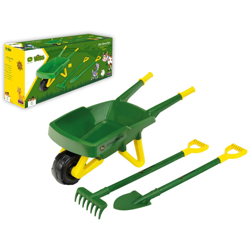 John Deere Wheelbarrow Play Set – Green & Yellow, 3pc, Ages 3+