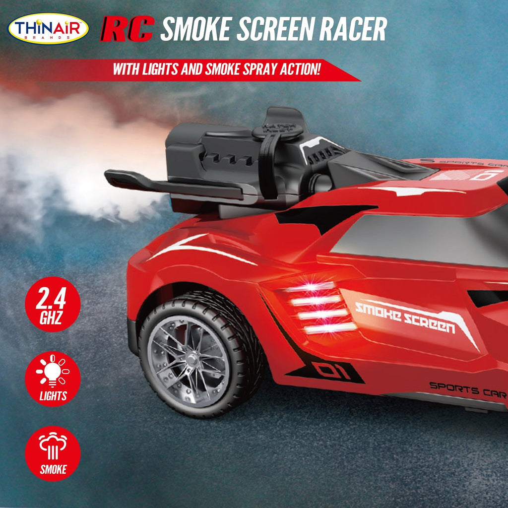 Thin Air Brands Hyper Drive RC Smoke Screen Racer - Red Light-Up Car with Vapor Mist