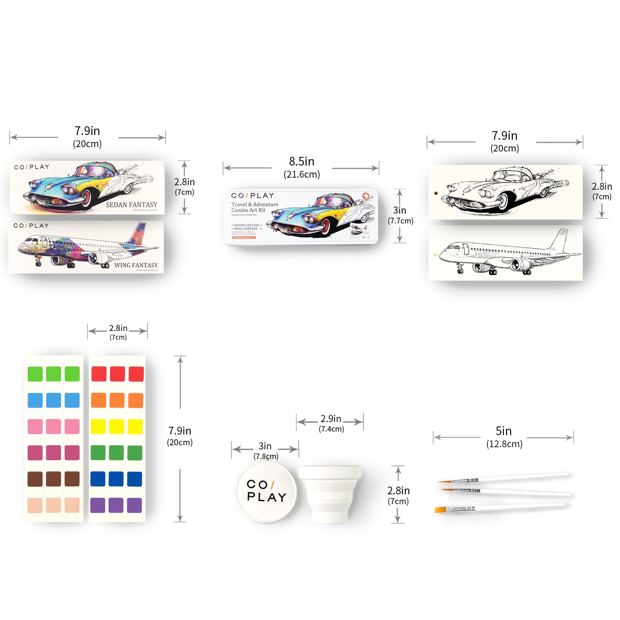 COIPLAY Watercolor Art Kit - Travel & Adventure - 648 Colors, 52 Bookmarks, Brushes & Tin Case