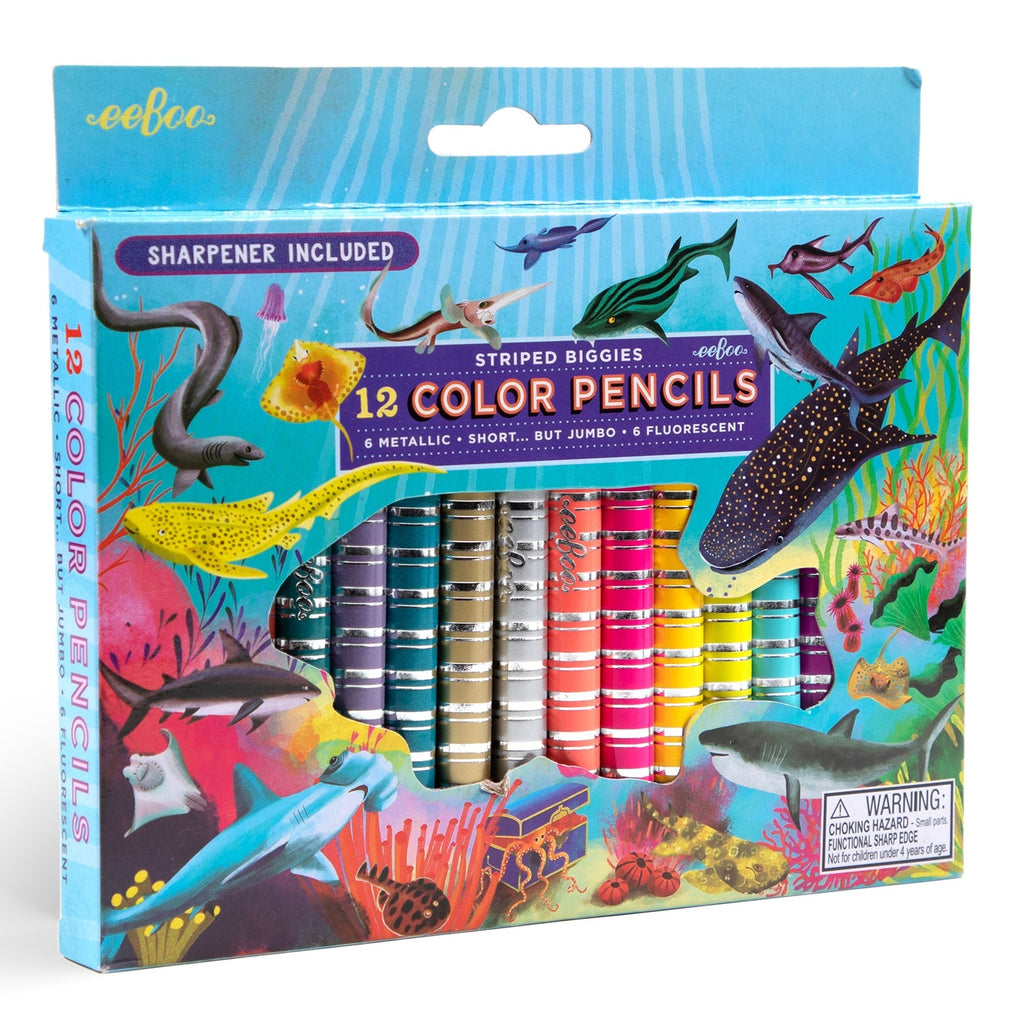eeBoo Shark Striped Biggies 12-Piece Chunky Color Pencil Set