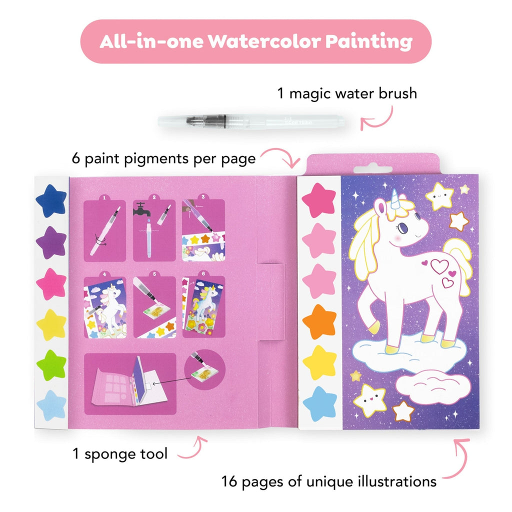 Tiger Tribe Paint-A-Picture Unicorn Skies Mess-Free Watercolor Art Set With 16 Pages
