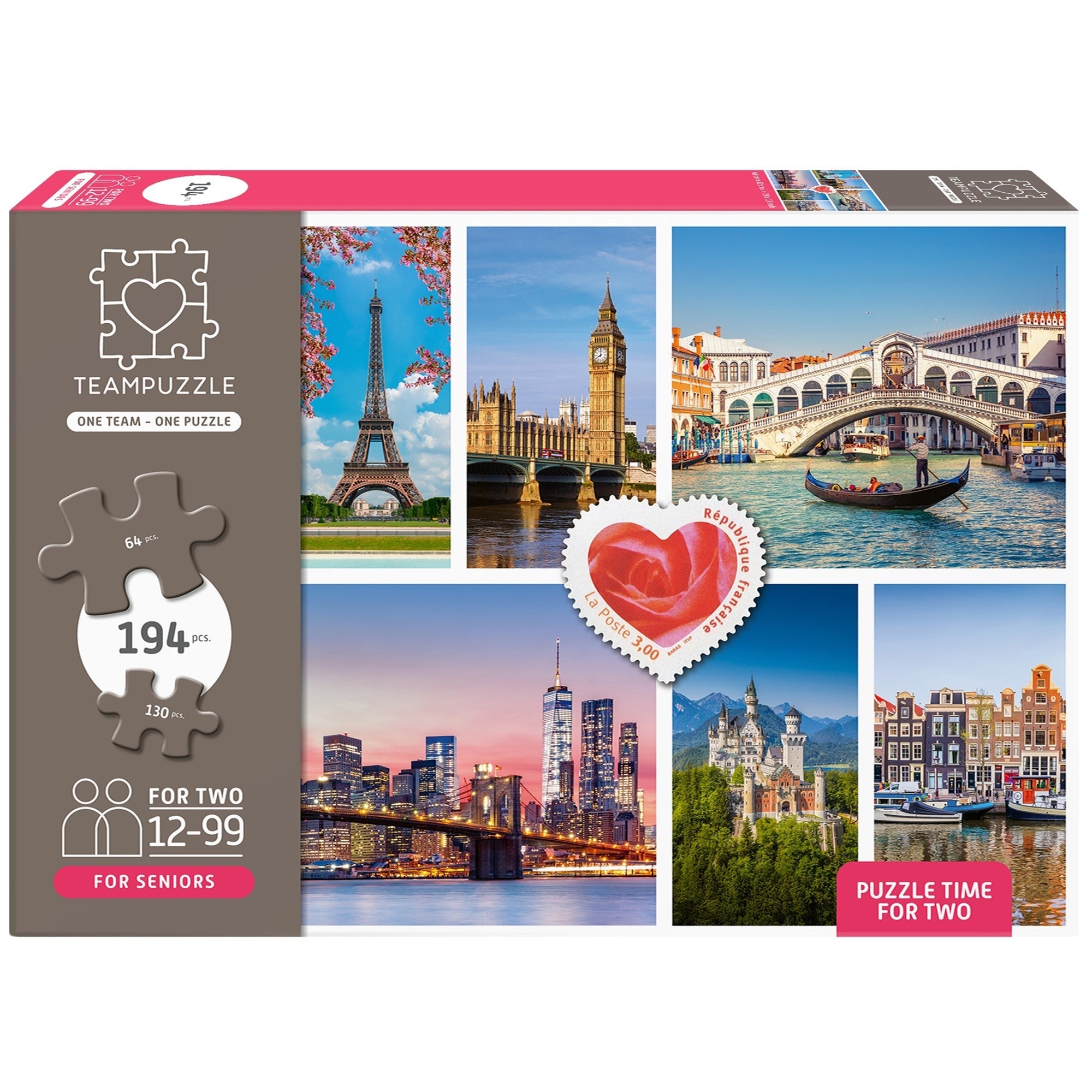 TeamPuzzle Cities 194-Piece Cooperative Puzzle, 2 Difficulty Levels, 19 x 13"