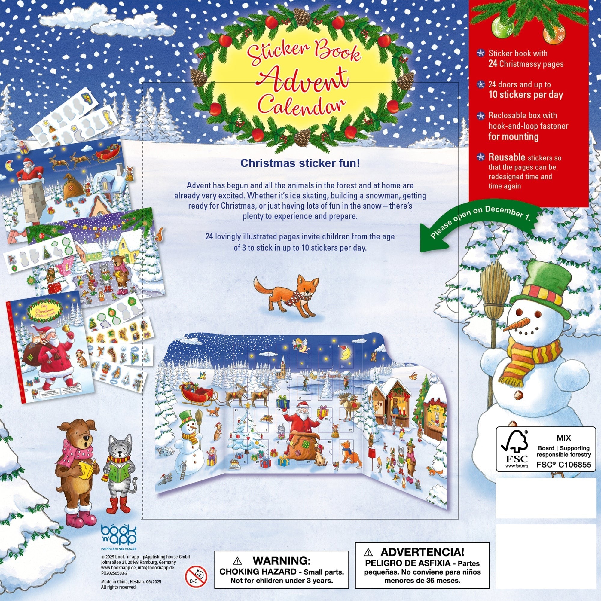 Book 'N' App Santa Sticker Book Advent Calendar - 250+ Stickers, 24-Door Display Stand
