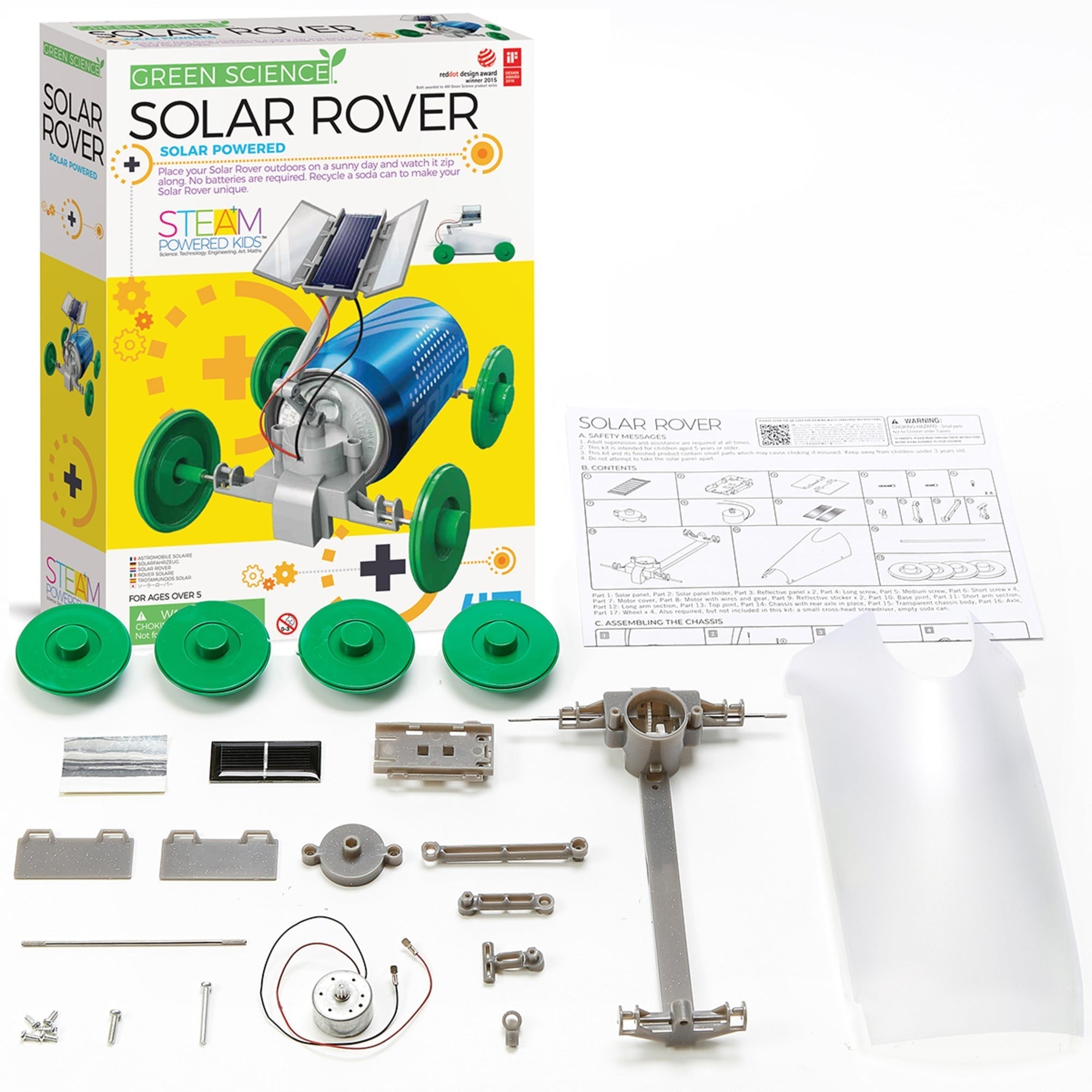 4M Green Science Solar Rover DIY Recycled Can Vehicle Building Kit, STEAM Project