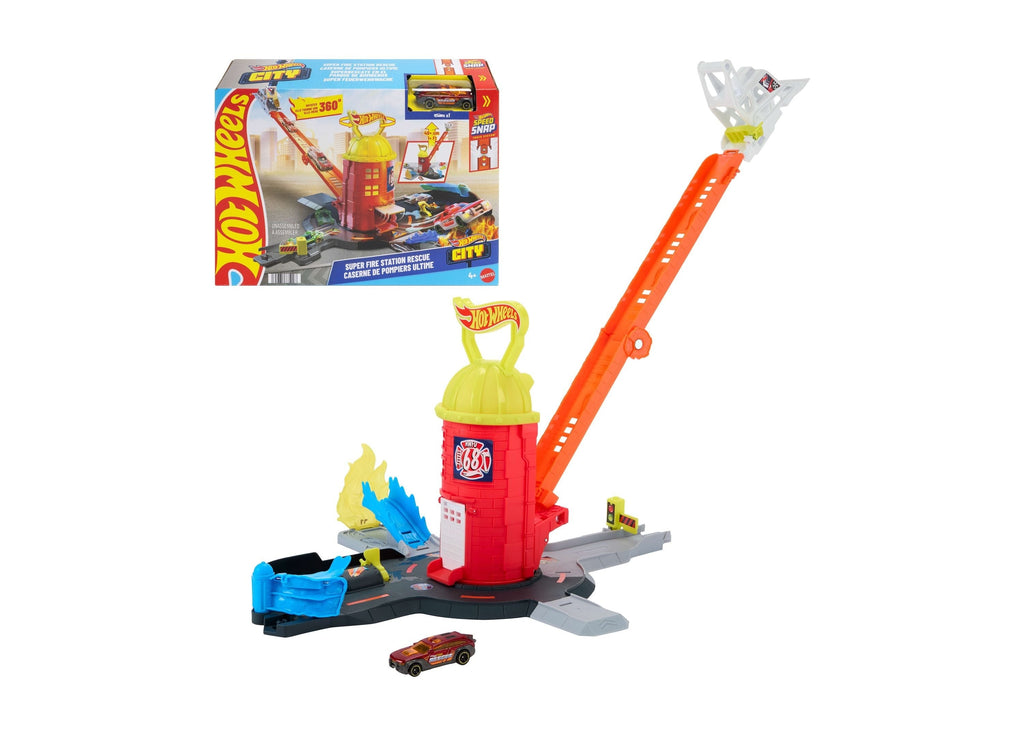 Hot Wheels City Super Fire Station Rescue Playset With 360-Degree Rotation