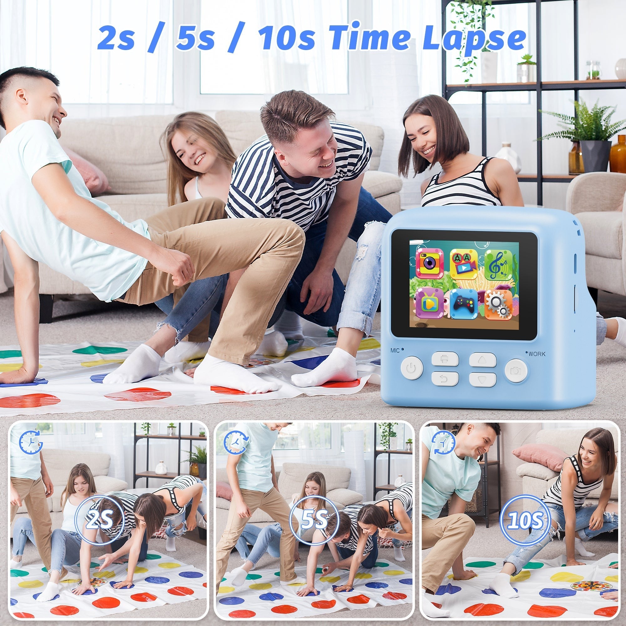 Contixo Instant Print Kids Camera Bundle, Kids & Toddlers 3 -12, 2.4" IPS Screen, 1080P, 26MP, Digital Camera + Video, 16x Zoom, Built-In Filters, Games & MP3 Player - Blue
