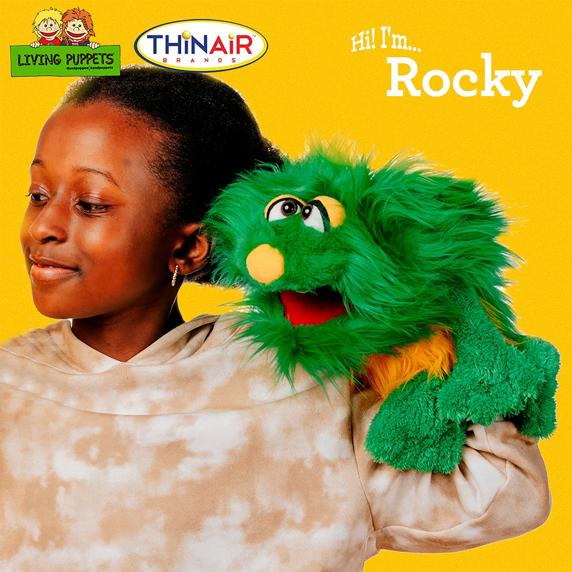 Living Puppets Rocky The Green Friendly Monster - 16" Plush Hand Puppet