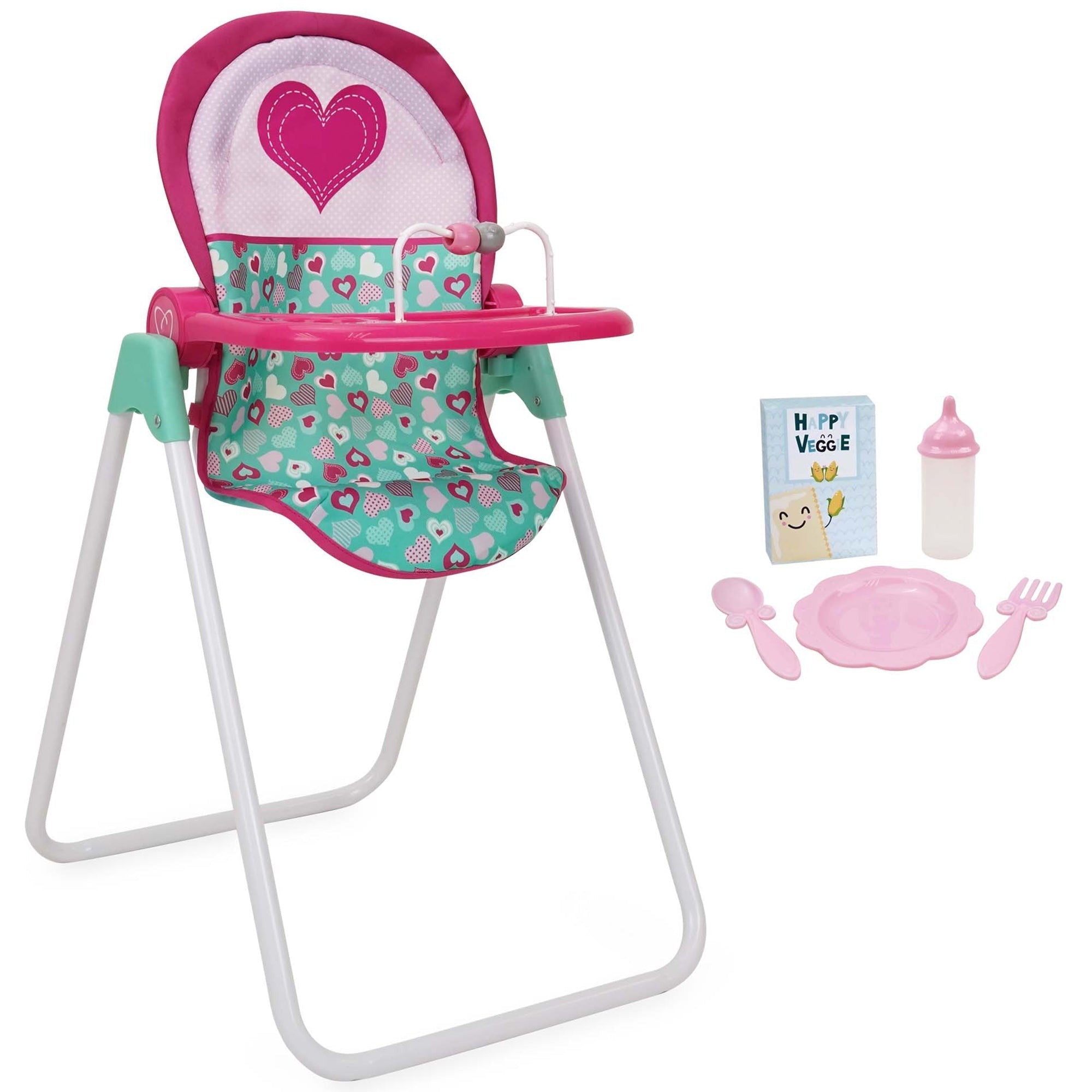 509 Crew Mint Heart Foodie Doll Highchair 6-Piece Feeding Accessory Set
